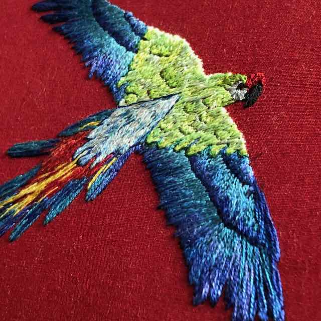 embroidery of great green macaw from costa rica